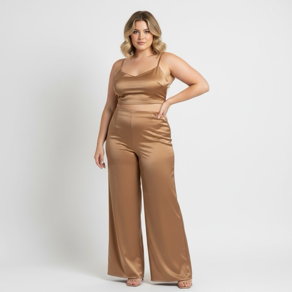 Joie Tan Wide Leg Culottes Cropped Trousers Satin‎ Comfortable Polyester Formal